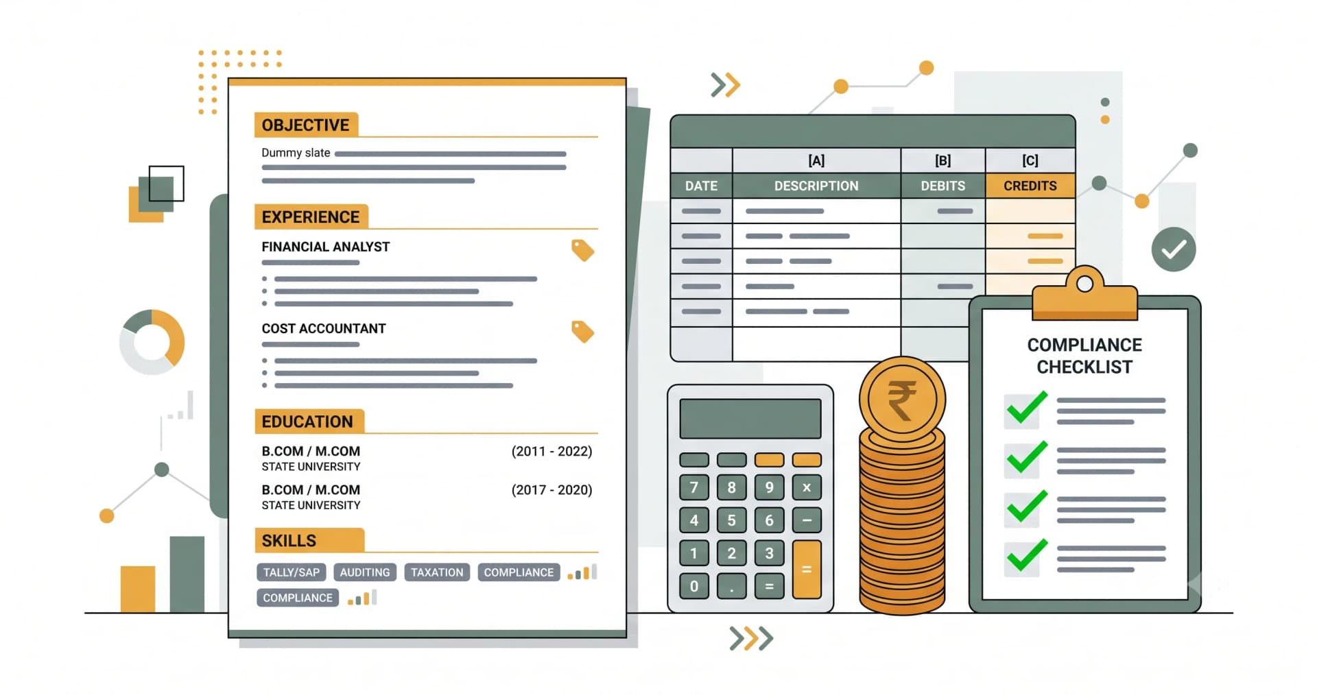 Accounts and Finance Resume for India (CA, Tally, GST) — illustration