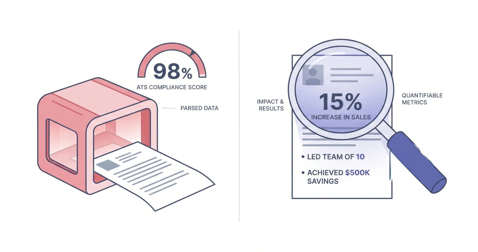 Your ATS Score vs. What a Recruiter Actually Reads — illustration